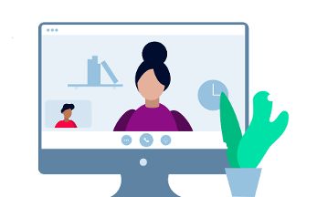 Illustration von zwei Personen in einem online Meeting © Moodley  - Moodley 
