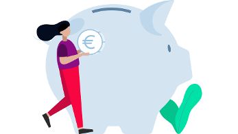 Illustration von Frau vor einem Sparschwein © Moodley  - Moodley 